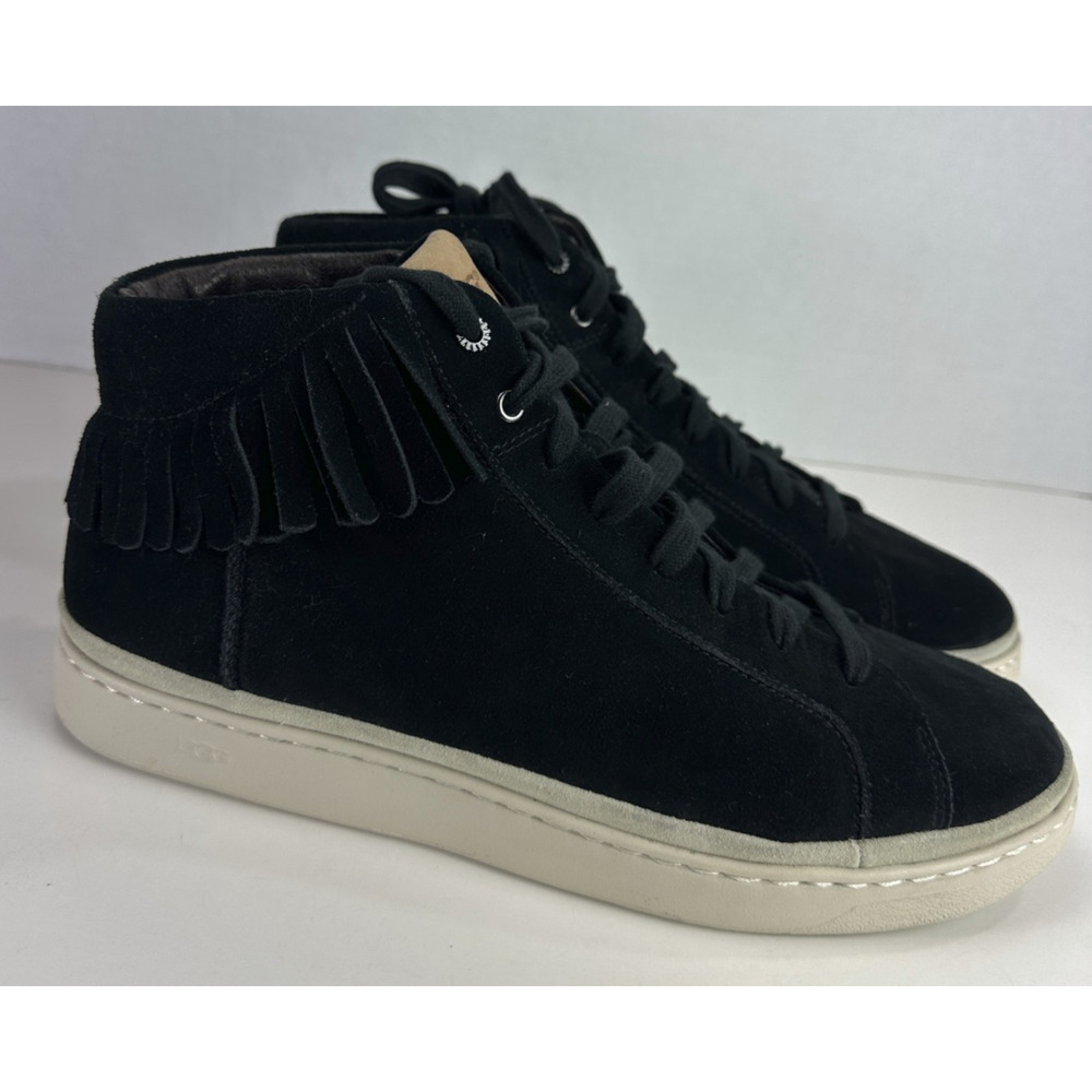 UGG Cali Fringe High Top Trainer Suede Boots Men's 11.5 Black Laced Shoes Uggs - Picture 2 of 14